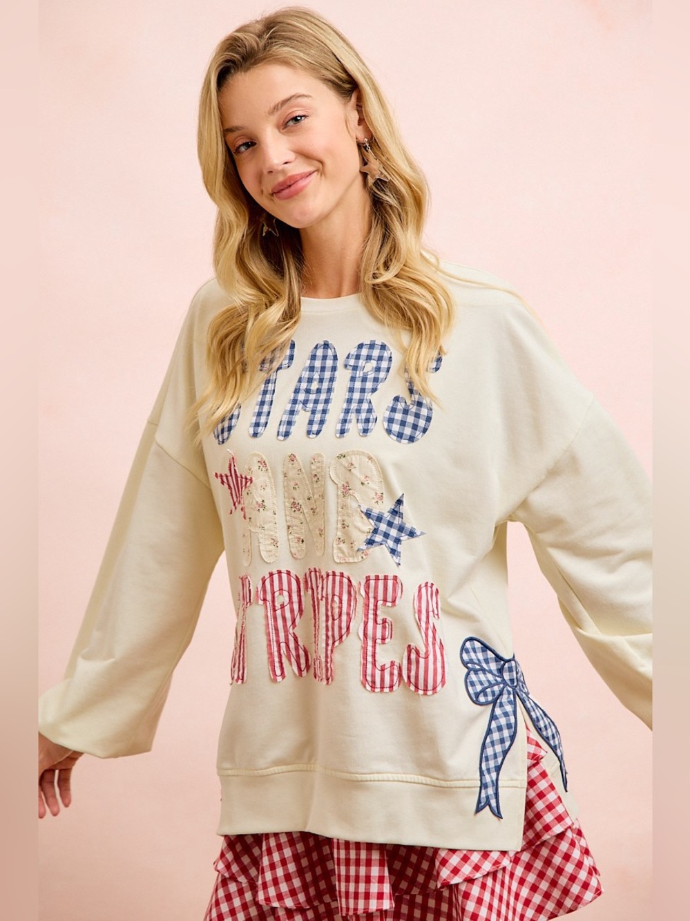 BiBi 4th Of July Stars And Stripes Patches Sweatshirt - Picture 8 of 16
